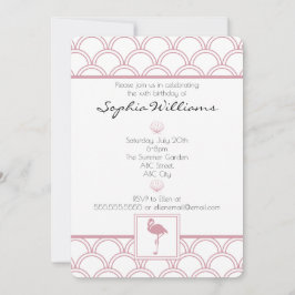 Convite Art Deco Wave Patten Pink Flamingo Birday