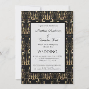 Convite Art Deco Wedding Elegante Moderno Dourado