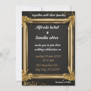 Convite Art Deco Weding Diamond Black and Gold Foil