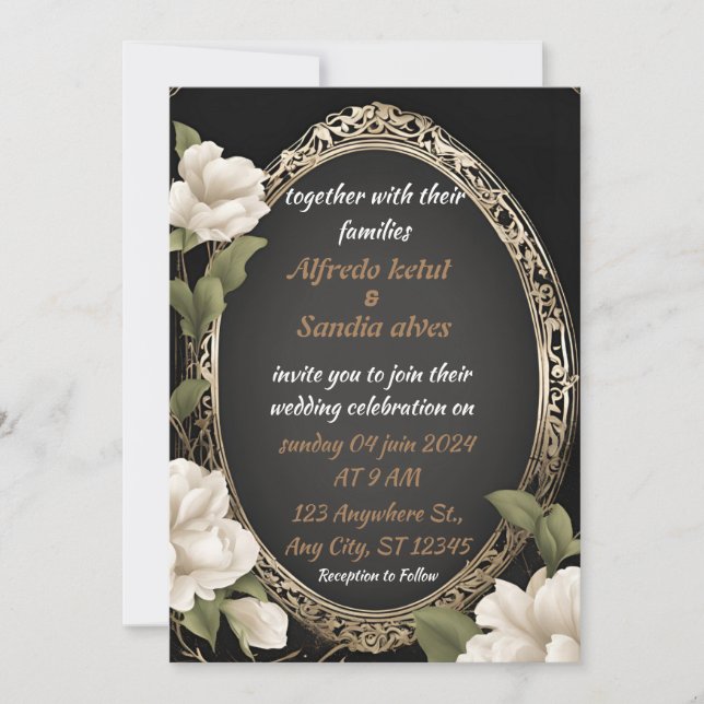 Convite Art Deco Weding Diamond Black and Gold Foil Inv (Frente)