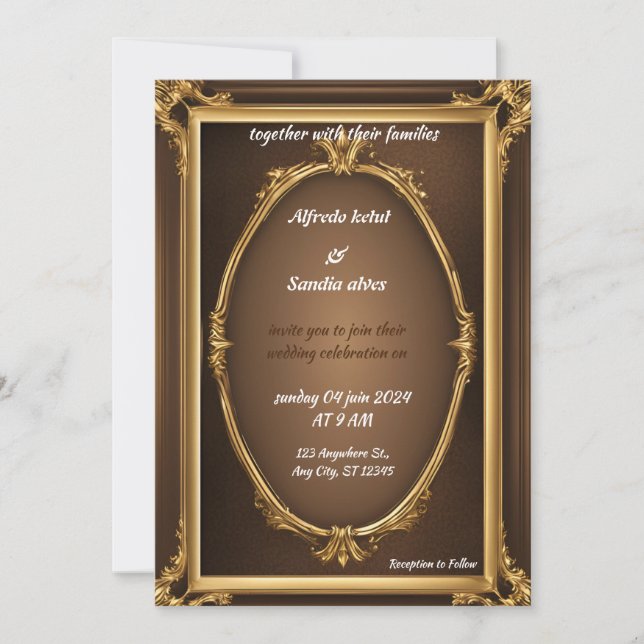 Convite Art Deco Weding Diamond Brown e Gold Foil (Frente)