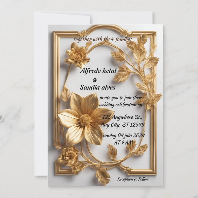 Convite Art Deco Weding Diamond White e Gold Foil (Frente)