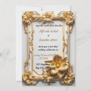 Convite Art Deco Weding Diamond White e Gold Foil