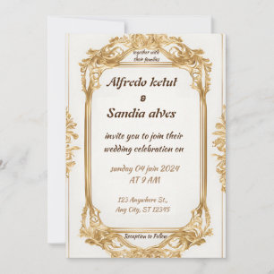 Convite Art Deco Weding Diamond White e Gold Foil