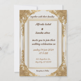 Convite Art Deco Weding Diamond White e Gold Foil