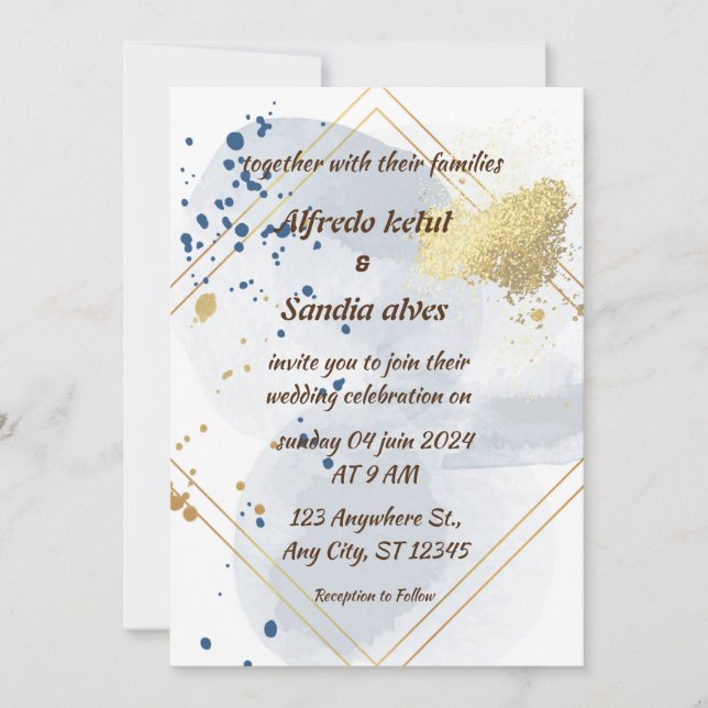 Convite Art Deco Weding Diamond White e Gold Foil (Frente)