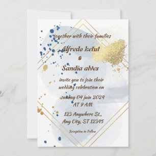 Convite Art Deco Weding Diamond White e Gold Foil