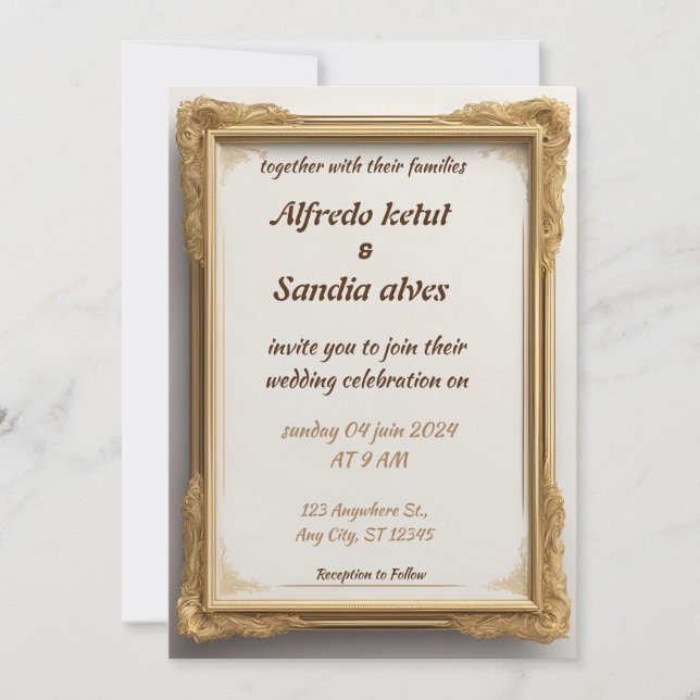 Convite Art Deco Weding Diamond White e Gold Foil (Frente)