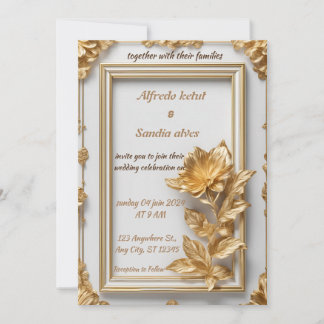 Convite Art Deco Weding Diamond White e Gold Foil Inv