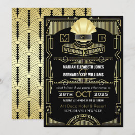 Convite Art Deco Weding Elegante Excelente Negro Dourado G
