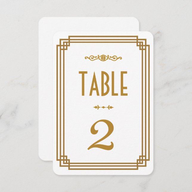 Convite Art Deco White Wedding Table Numbers (Frente/Verso)