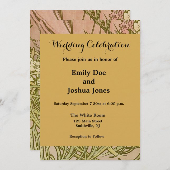 Convite Art Nouveau Alfonse Mucha Floral (Frente/Verso)