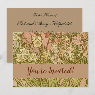 Convite Art Nouveau Alfonse Mucha Flores de cravo floral