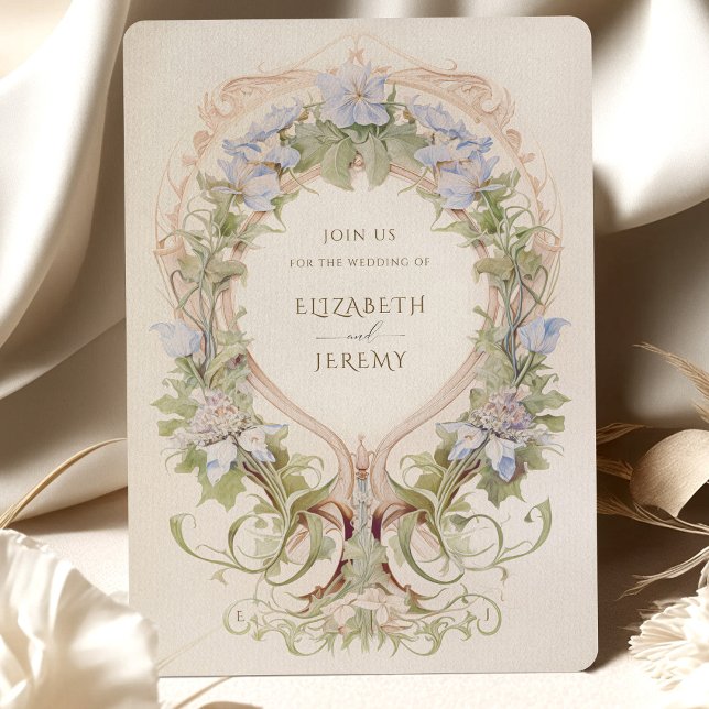 Convite Art Nouveau Bliss - Casamento Floral Pastel (Criador carregado)
