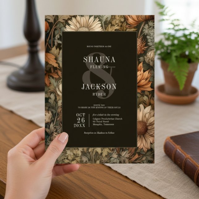 Convite Art Nouveau Brown William Morris Casamento Floral (Art Nouveau Brown William Morris Floral Wedding Invitation)