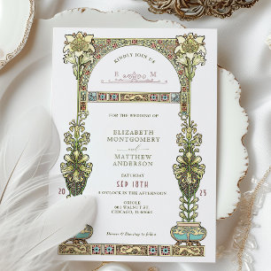 Convite Art Nouveau Casamento Dourado Arca Pastel