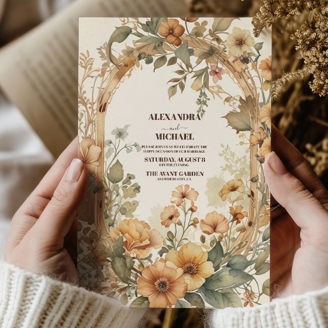 Convite Art Nouveau Casamento Floral (Criador carregado)