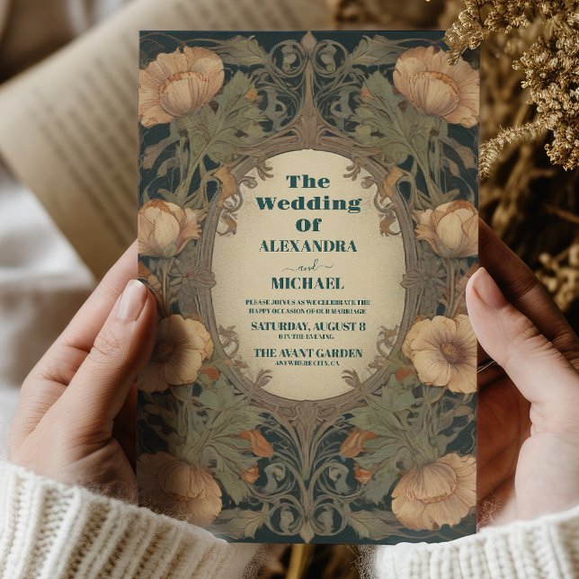 Convite Art Nouveau Casamento Floral (Criador carregado)