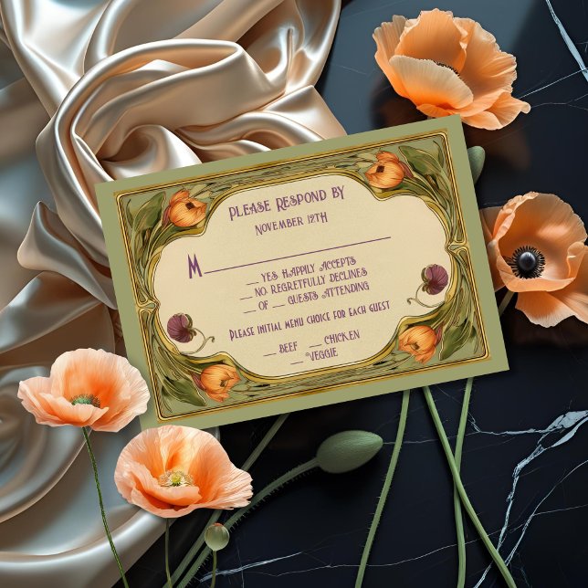 Convite Art Nouveau Casamento Floral RSVP (Criador carregado)