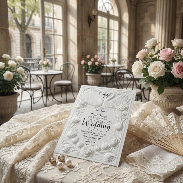 Convite Art Nouveau Cisne Casamento Relevo Falso (Criador carregado)