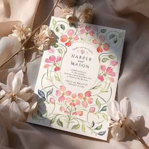 Convite Art Nouveau Coral Dogwood Casamento Floral