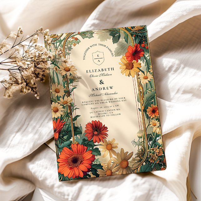 Convite Art Nouveau Daisy Frame Wedding (Criador carregado)