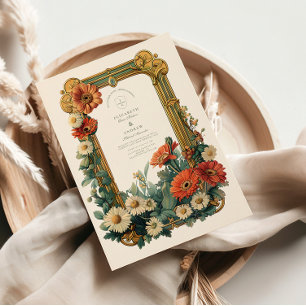 Convite Art Nouveau Daisy Gerbera Floral Frame Weding