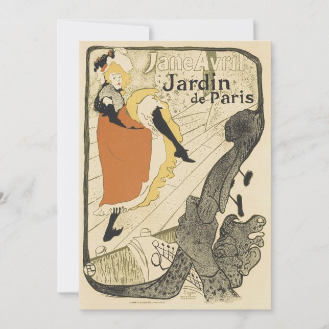 Convite Art Nouveau Dancer Jane Avril por Toulouse Lautrec (Frente)