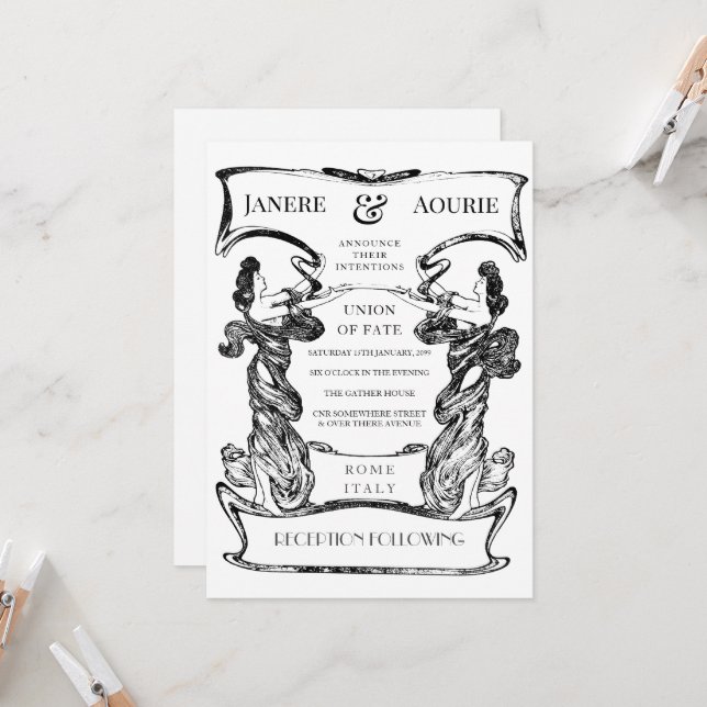 Convite Art Nouveau Deco Female Forma Quadro (Frente/Verso In Situ)