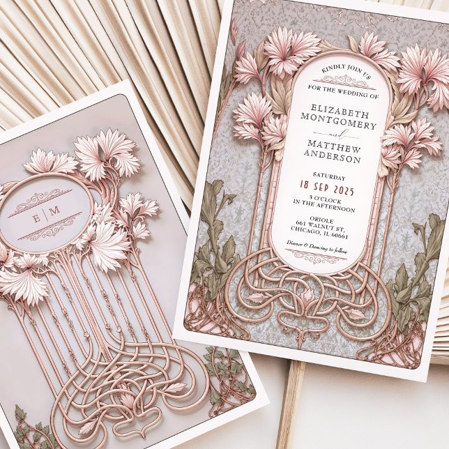 Convite Art Nouveau Elegant Floral Motif Wedding (Criador carregado)