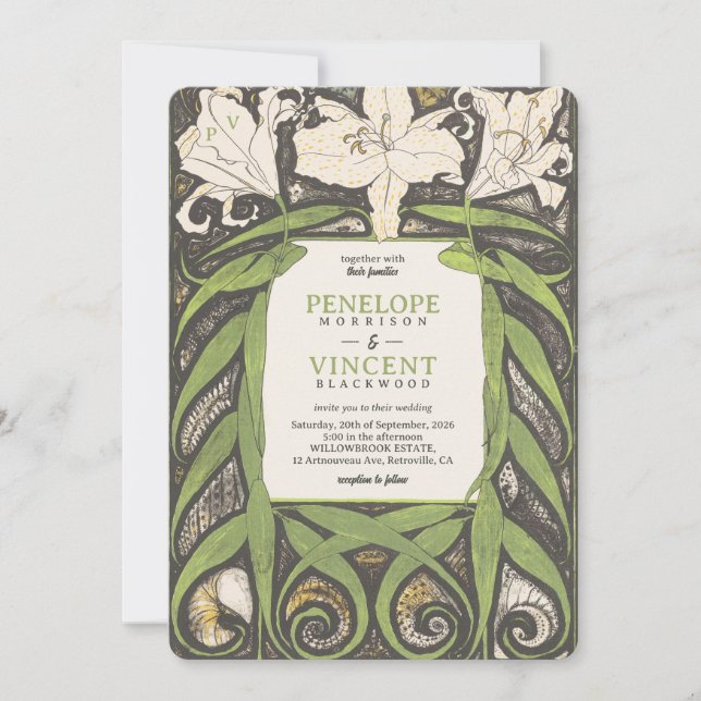 Convite Art Nouveau Elegant Lily (Frente)