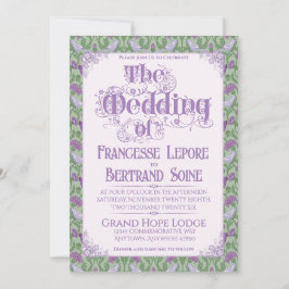 Convite Art Nouveau Elegant Lovebirds Lilac