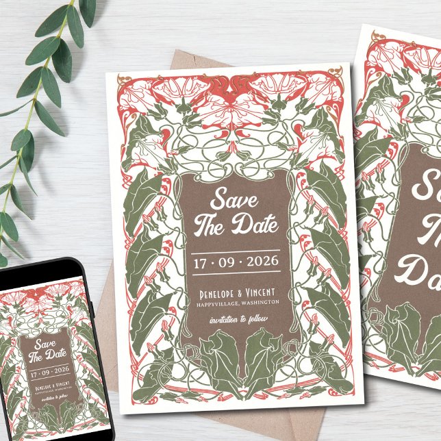 Convite Art Nouveau Eleição Floral 2 Salvar a Data (Criador carregado)