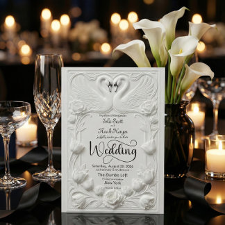 Convite Art Nouveau Faux Embossed Swan Wedding