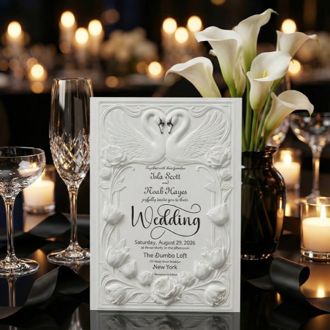 Convite Art Nouveau Faux Embossed Swan Wedding (Criador carregado)