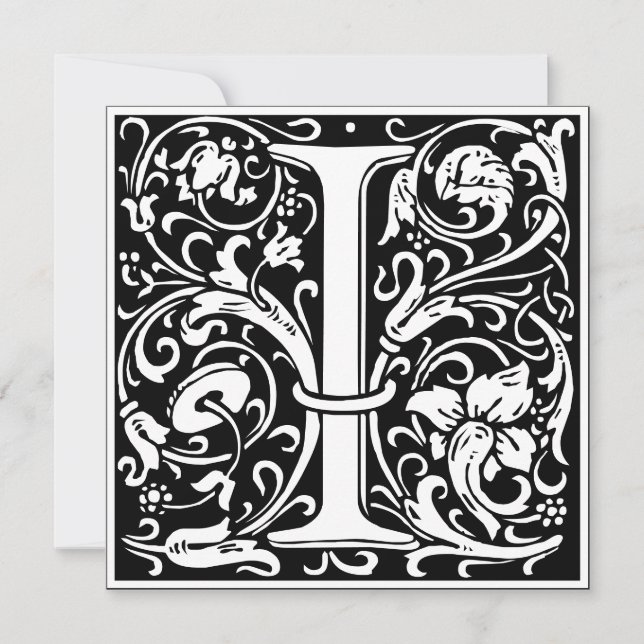 Convite Art Nouveau Floral Alphabet Monograma - Letra I (Frente)