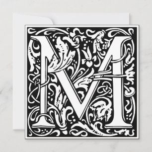 Convite Art Nouveau Floral Alphabet Monograma - Letra M