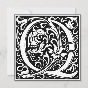 Convite Art Nouveau Floral Alphabet Monograma - Letra Q