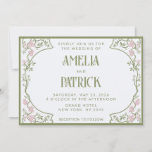 Art Nouveau Floral Casamento Verde e Rosa