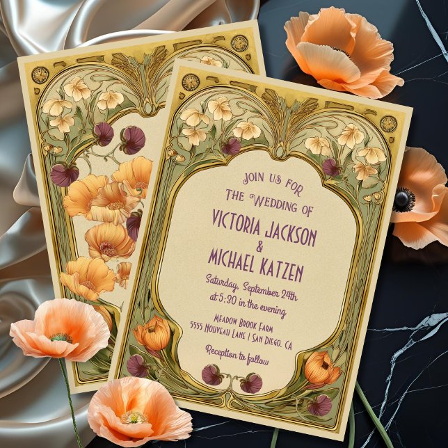 Convite Art Nouveau Floral Frame Wedding Invitation (Criador carregado)