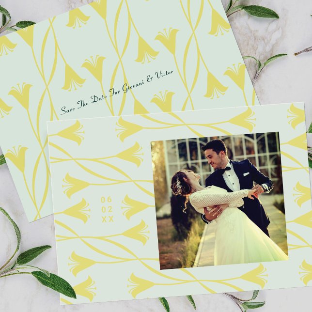 Convite Art Nouveau Floral Lily Save The Date Announcement (Criador carregado)