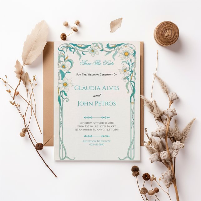 Convite Art Nouveau Floral Save the Date Invitation (Criador carregado)