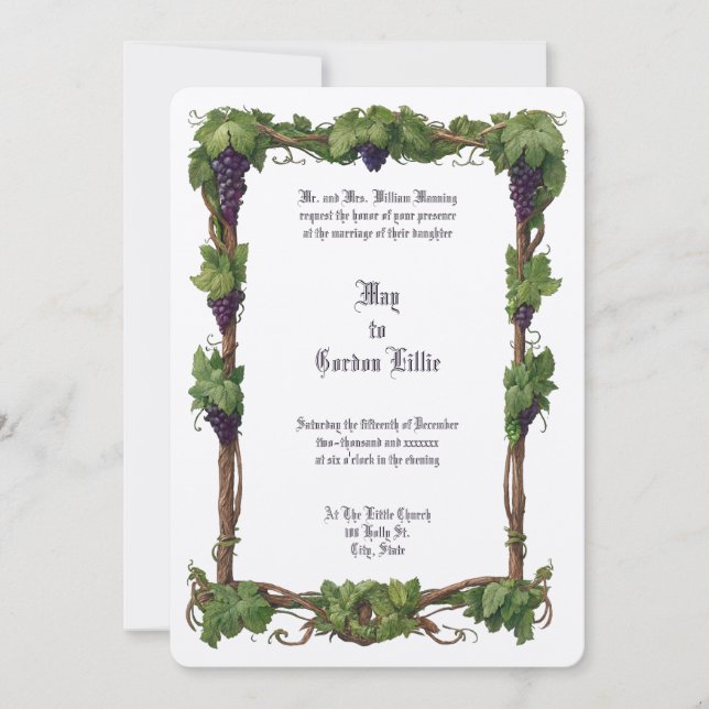 Convite Art Nouveau Grapevine Color Border Wedding (Frente)