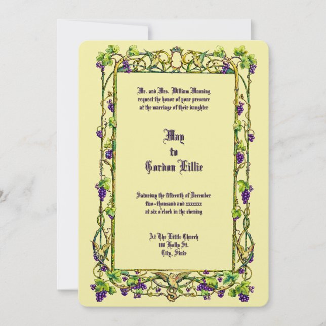 Convite Art Nouveau Grapevine & Doves Border Wedding (Frente)