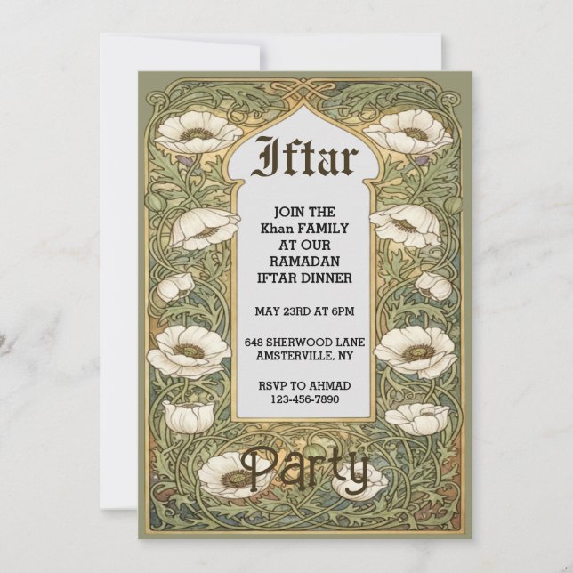 Convite Art Nouveau Iftar Poppy Flower Invitation (Frente)