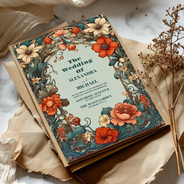 Convite Art Nouveau Inspirou o Casamento da Sinfonia Flora (Criador carregado)