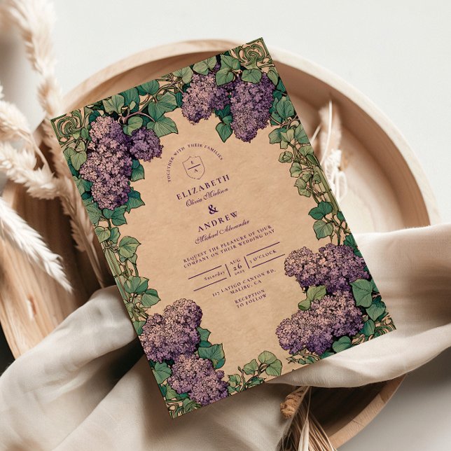 Convite Art Nouveau Lilac Wedding (Criador carregado)