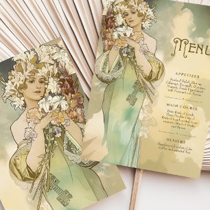Convite Art Nouveau Lily Wedding Menu Card Soft Pastel
