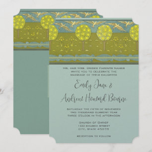 Convite Art Nouveau Orchard Vintage Bird Wedding Invitate