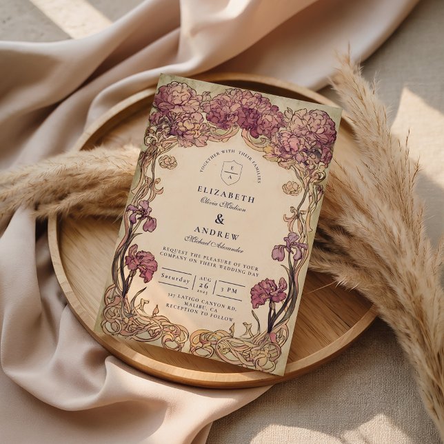 Convite Art Nouveau Orchid Wedding (Criador carregado)